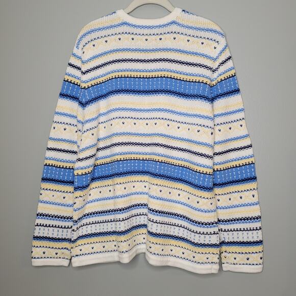 Appleseed's Sweater Women's Size XL 100% Cotton Yellow Blue Striped GrandmaCore‎ - Picture 5 of 11